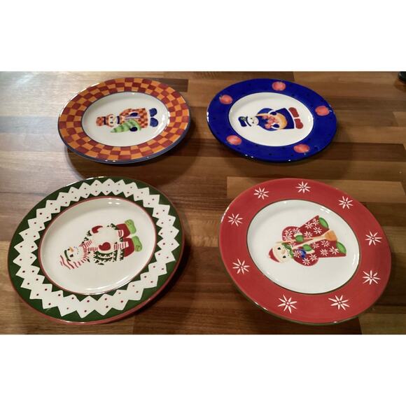 Father Christmas Snow People Block By Gear 1998 Set of 4 Salad Plates - Picture 5 of 9